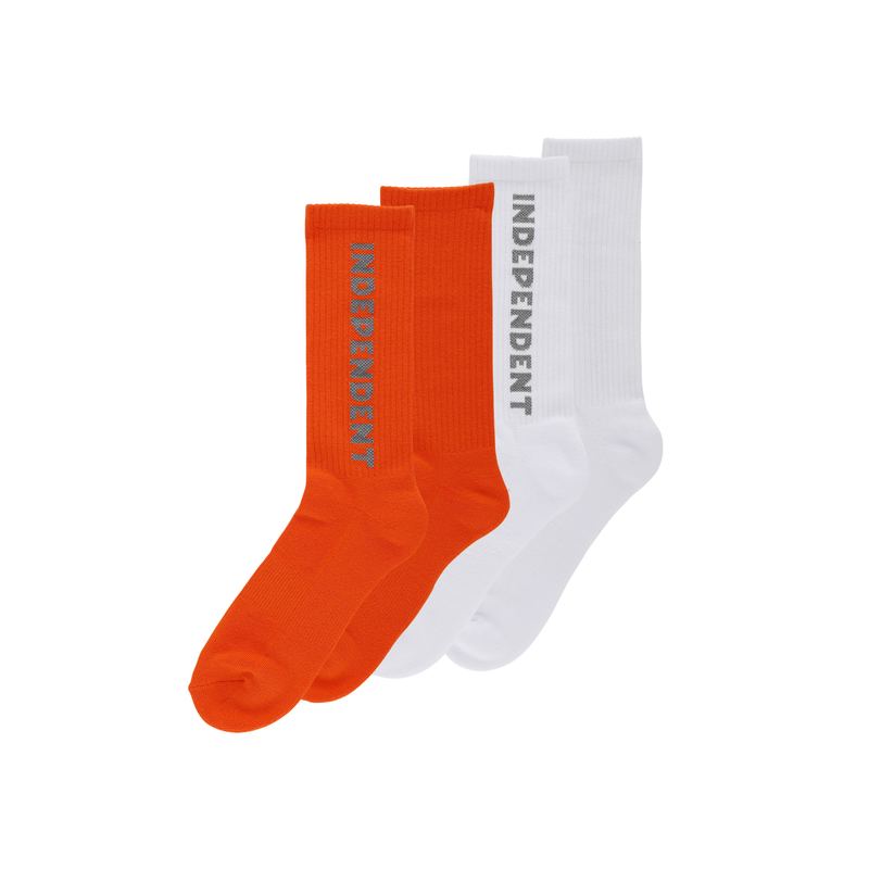 Chaussettes Skate Independent Socks Baseline 2-Pack Crew White Orange Reflective