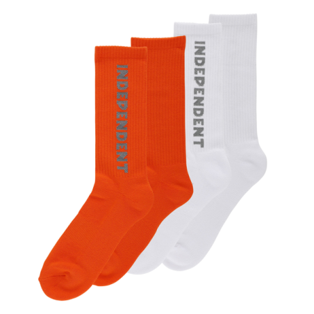 Chaussettes Skate Independent Socks Baseline 2-Pack Crew White Orange Reflective