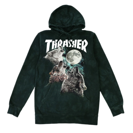 Vêtement Skate Sweat à Capuche Thrasher Wolves Hood Washed Black