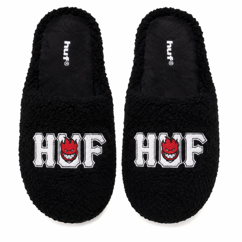 Pantoufles HUF x Spitfire Fuzzy Slipper Black