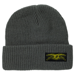Découvrez le bonnet de skate Antihero Stock Eagle Label Charcoal Yellow avec patch Basic Eagle tissé et construction 100 % acryl